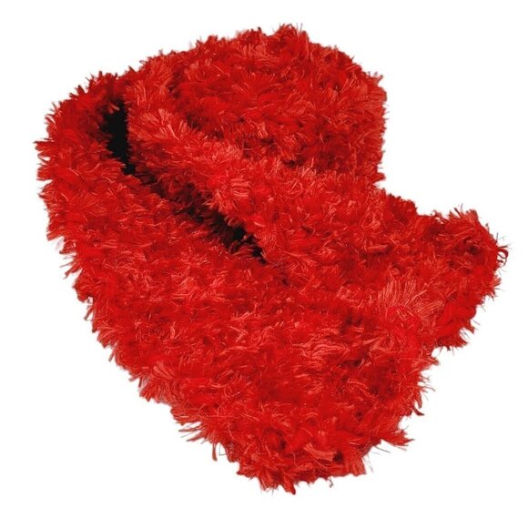 Red Winter Scarf Satin Boa Yarn Fuzzy Warm Holidays Winter Handmade Crochet - Picture 3 of 9